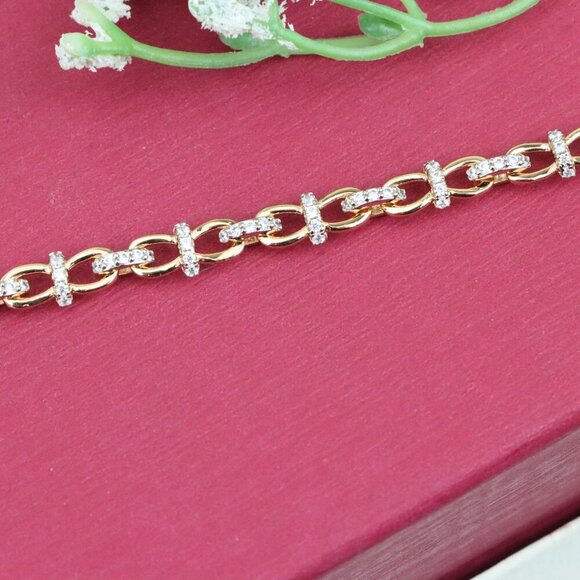 "Elegant Rose Gold Bracelet with Sparkling Link Detailing, XPBL0839 - Picture 12 of 12